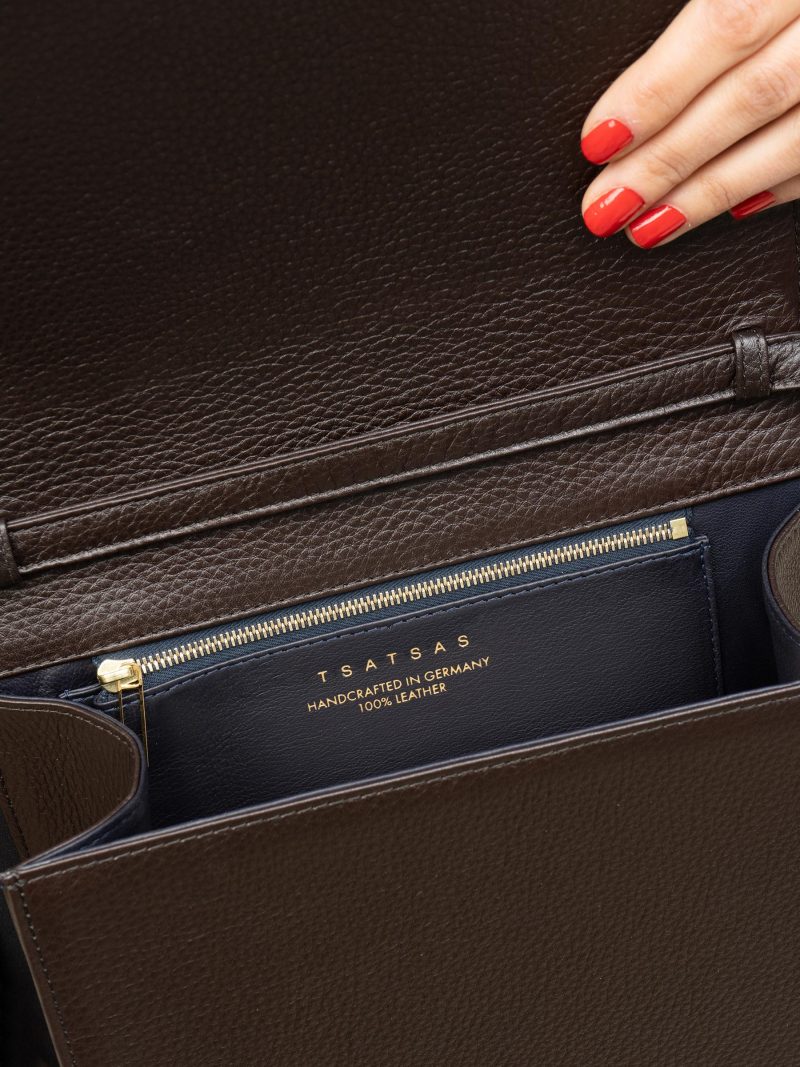 MALVA 5 hand bag in dark brown calfskin leather | TSATSAS