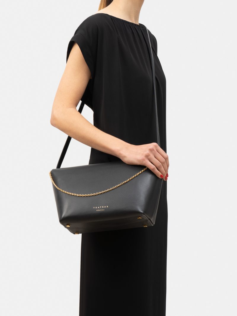 OLIVE L shoulder bag in black calfskin leather | TSATSAS