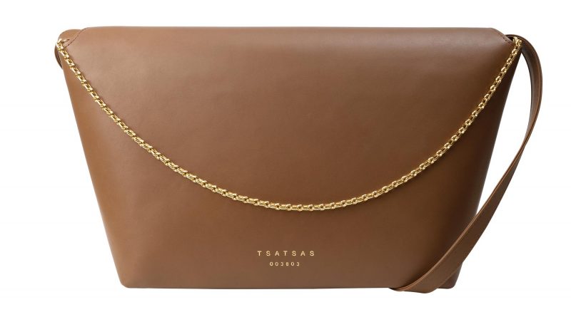 OLIVE L shoulder bag in fawn brown calfskin leather | TSATSAS