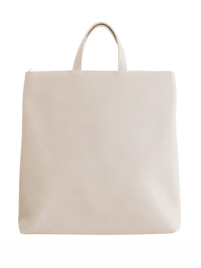 LUCID tote bag in perforated ivory calfskin leather | TSATSAS