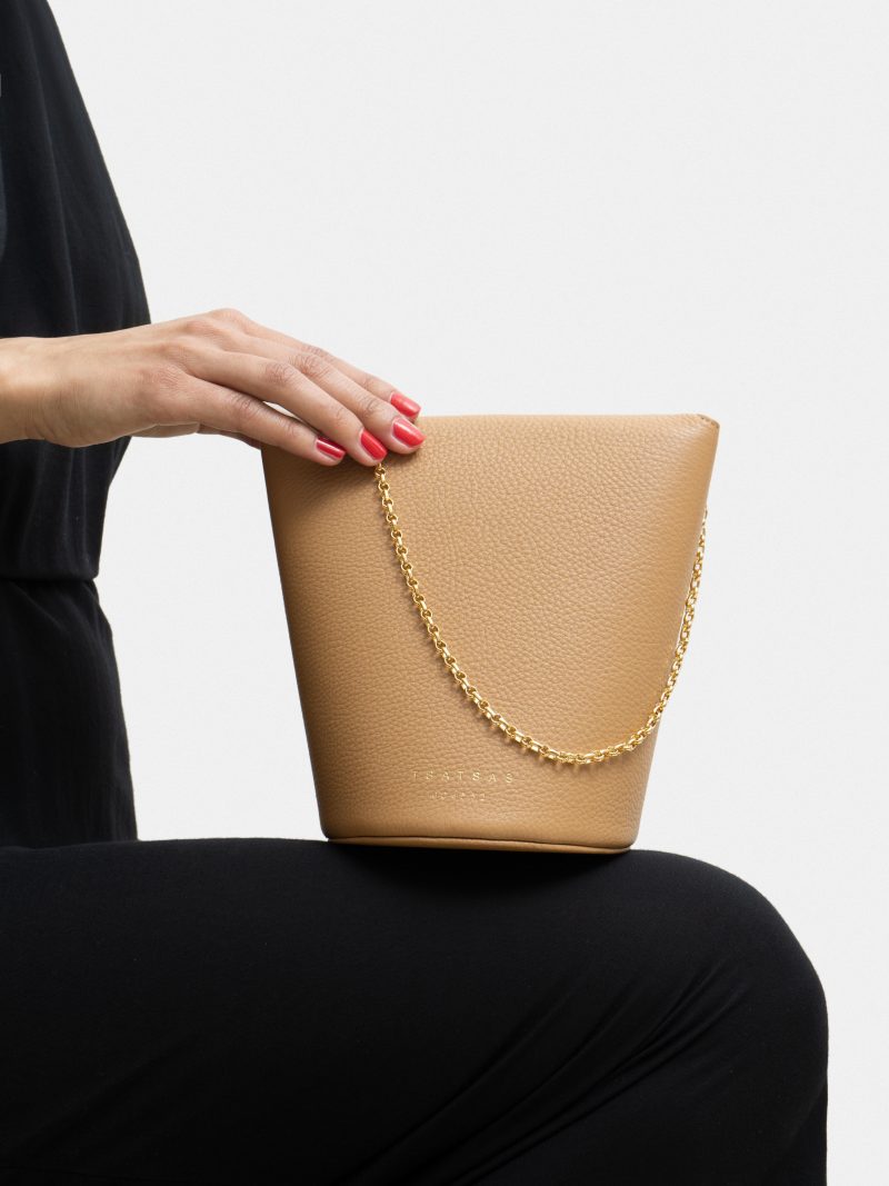 OLIVE shoulder bag in cashew calfskin leather | TSATSAS