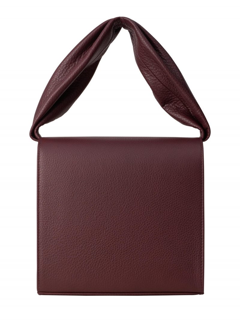 RHEI top handle bag in burgundy calfskin leather | TSATSAS
