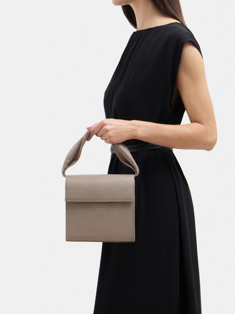 RHEI top handle bag in grey calfskin leather | TSATSAS