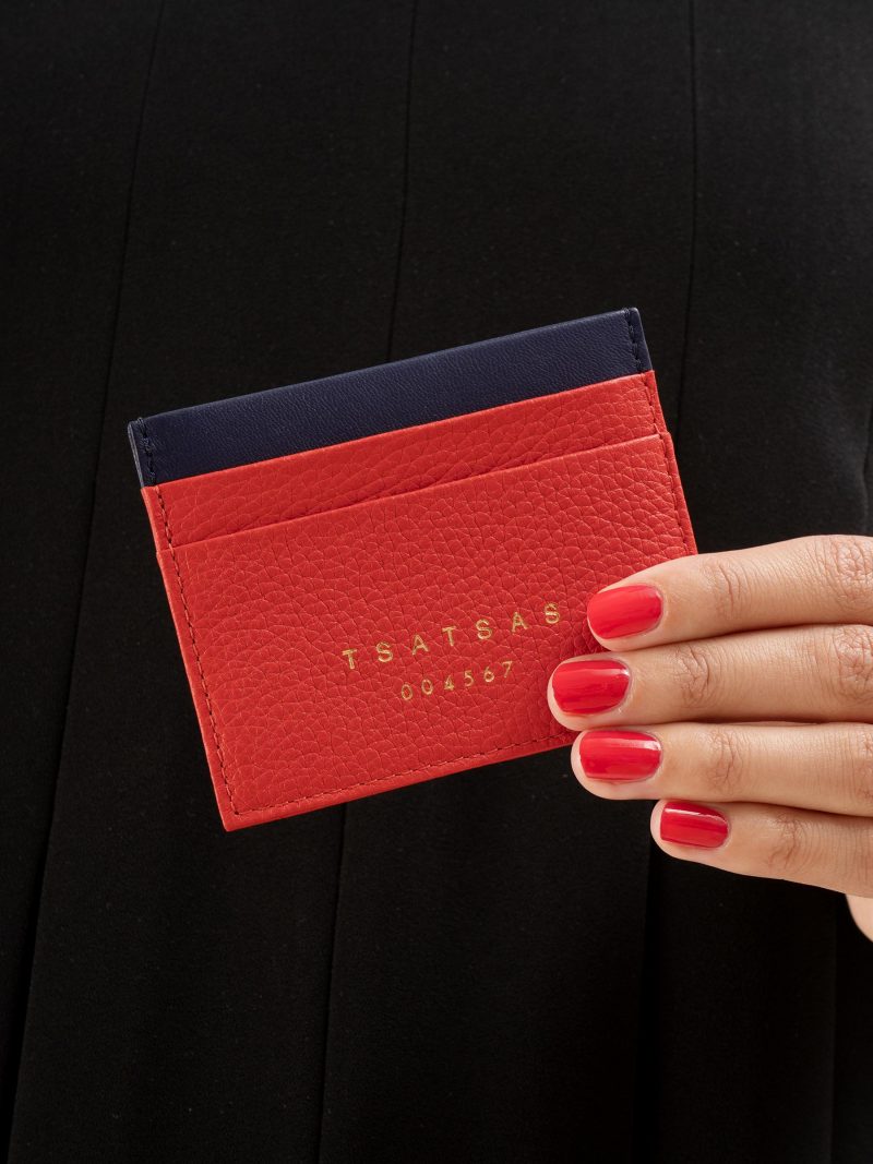 CREAM TYPE 1 card holder in bright red calfskin leather | TSATSAS