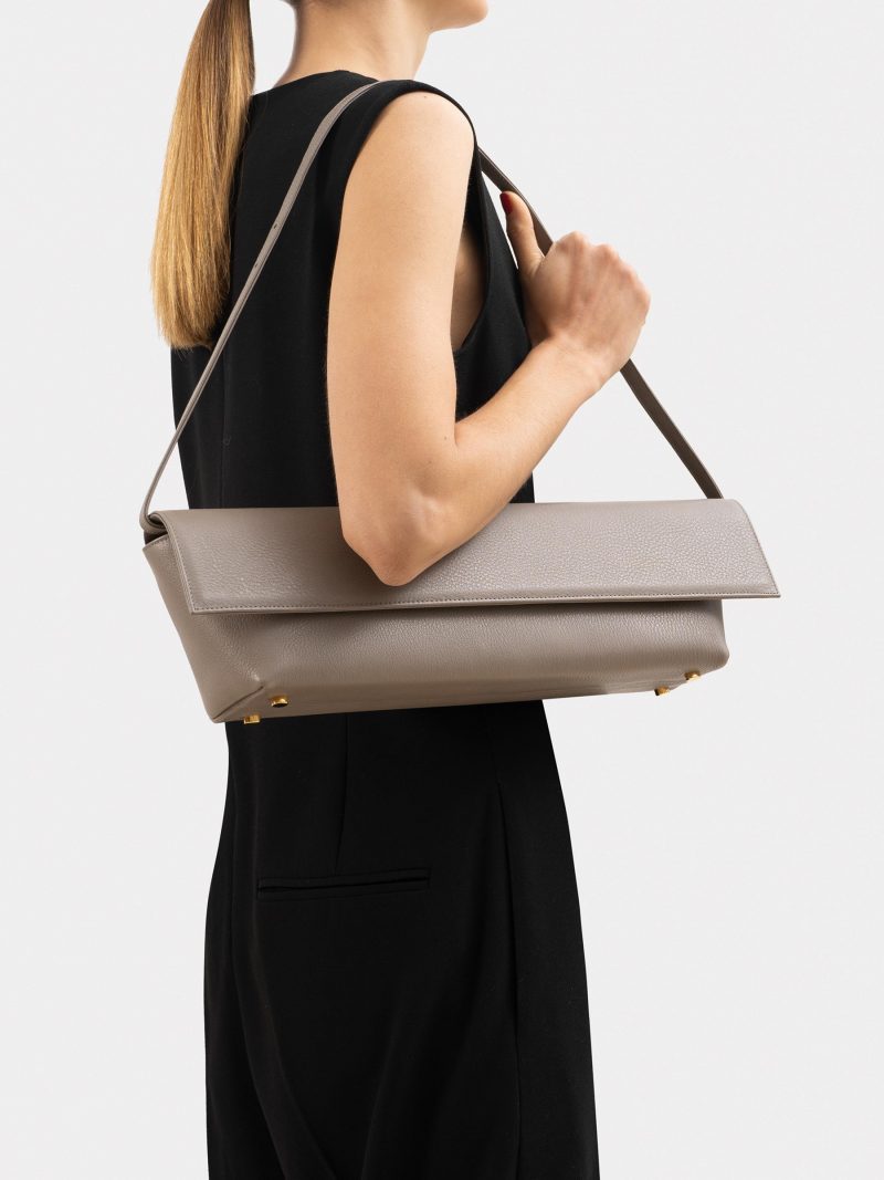 KIRAT shoulder bag in grey calfskin leather | TSATSAS