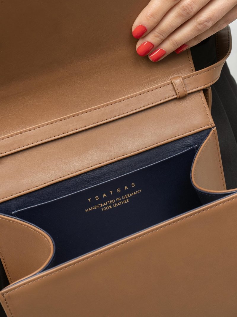 MALVA 4 hand bag in fawn brown smooth calfskin leather | TSATSAS
