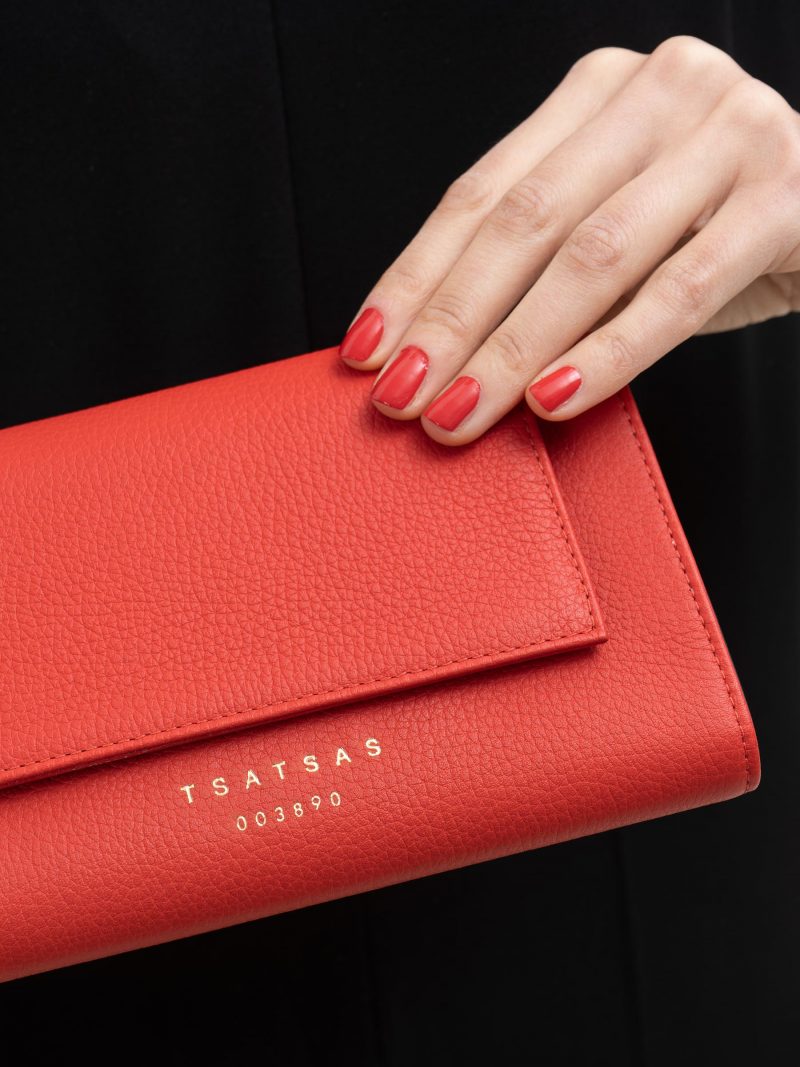 MONO wallet in bright red calfskin leather | TSATSAS
