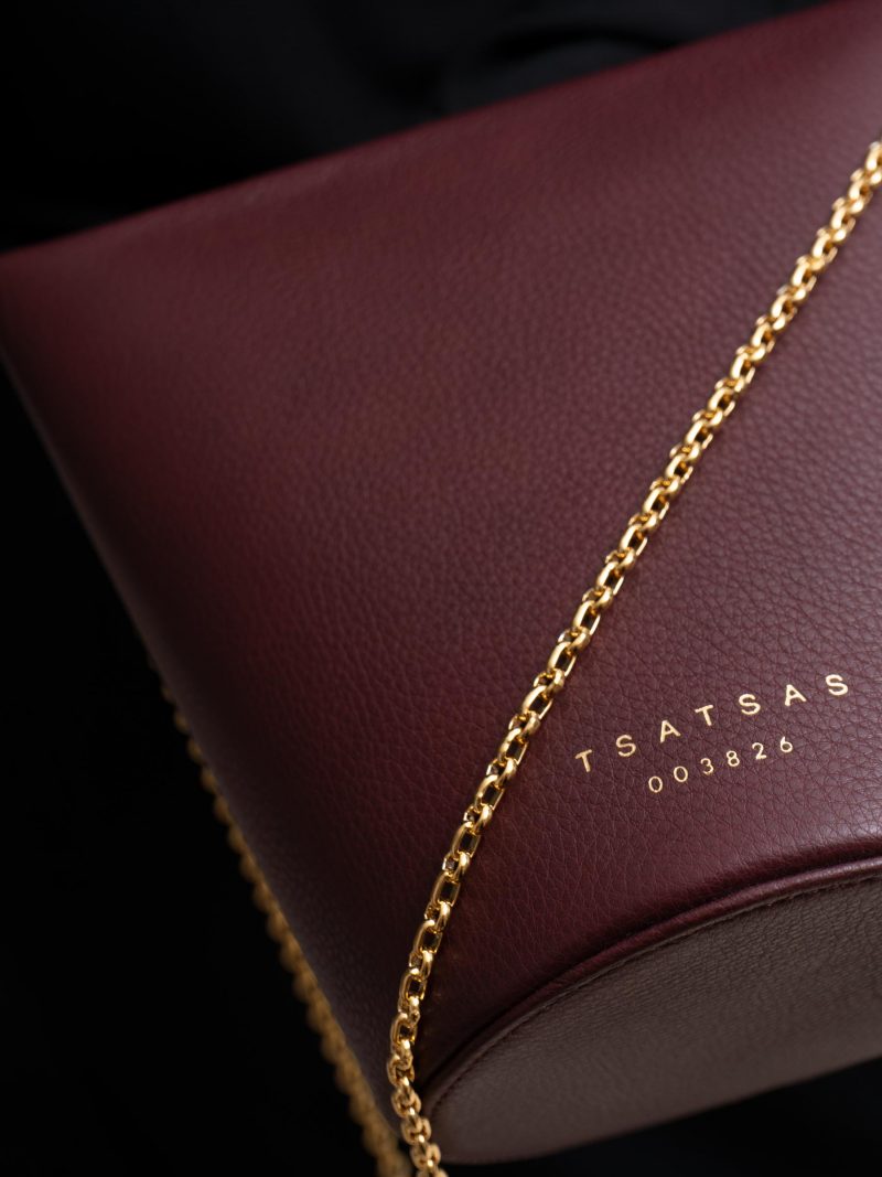 OLIVE shoulder bag in burgundy calfskin leather | TSATSAS