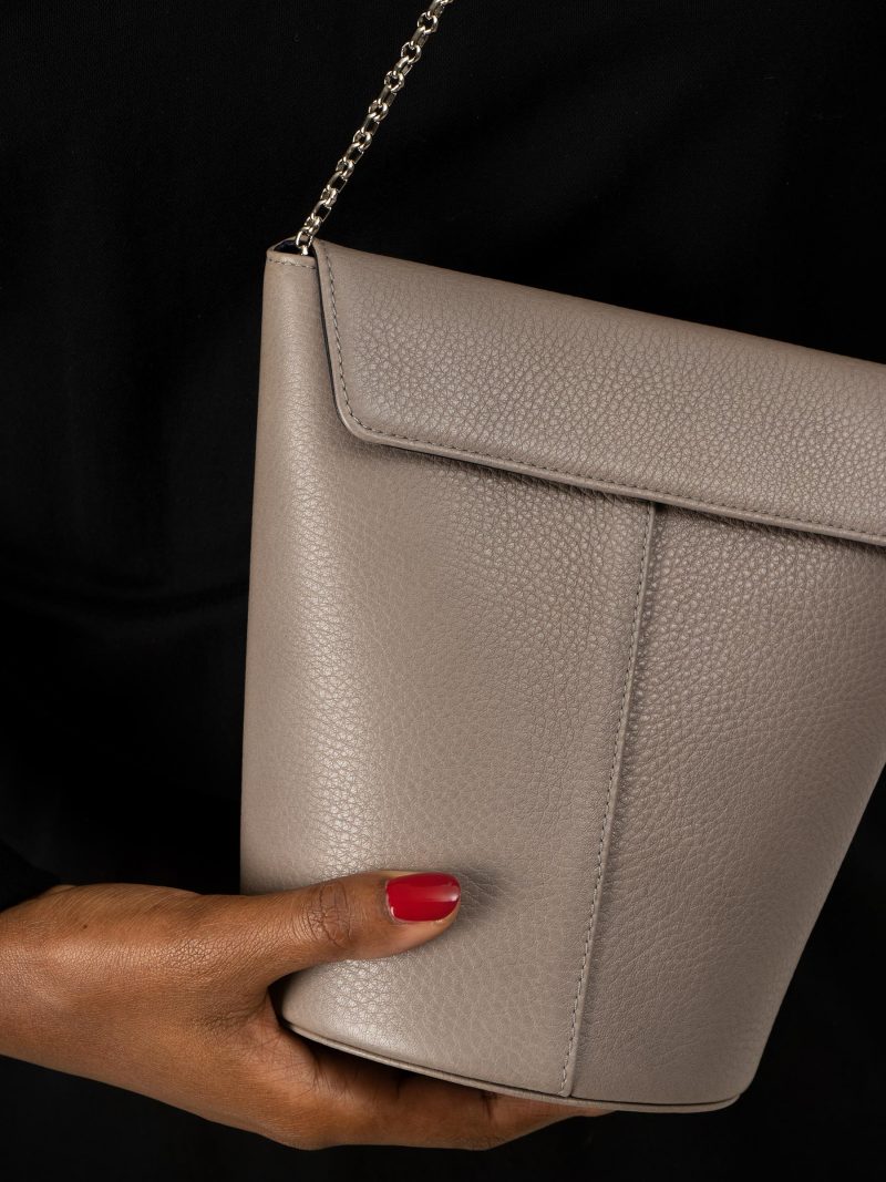 OLIVE shoulder bag in grey calfskin leather | TSATSAS