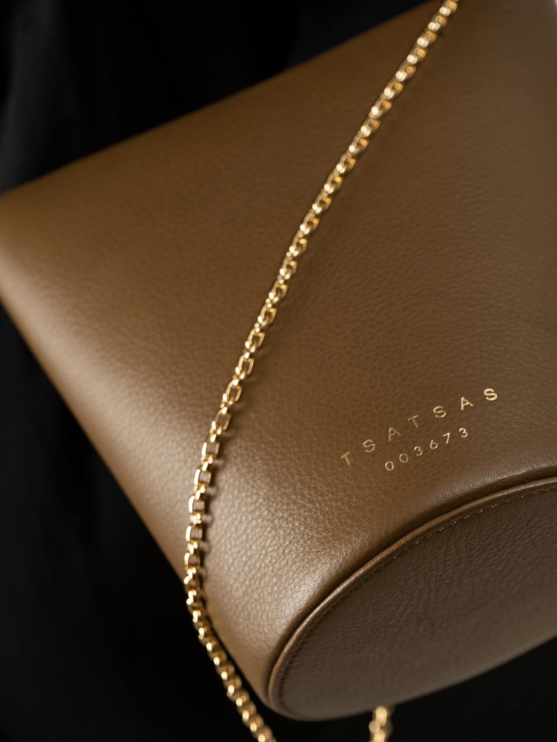 OLIVE shoulder bag in olive brown calfskin leather | TSATSAS