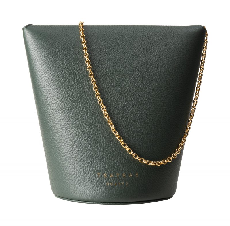 OLIVE shoulder bag in pine green calfskin leather | TSATSAS