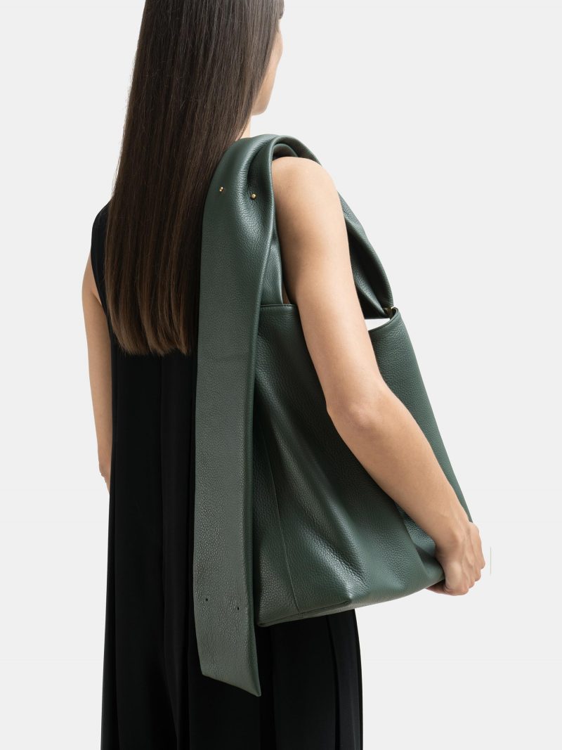 SHIFT shoulder bag in pine green calfskin leather | TSATSAS