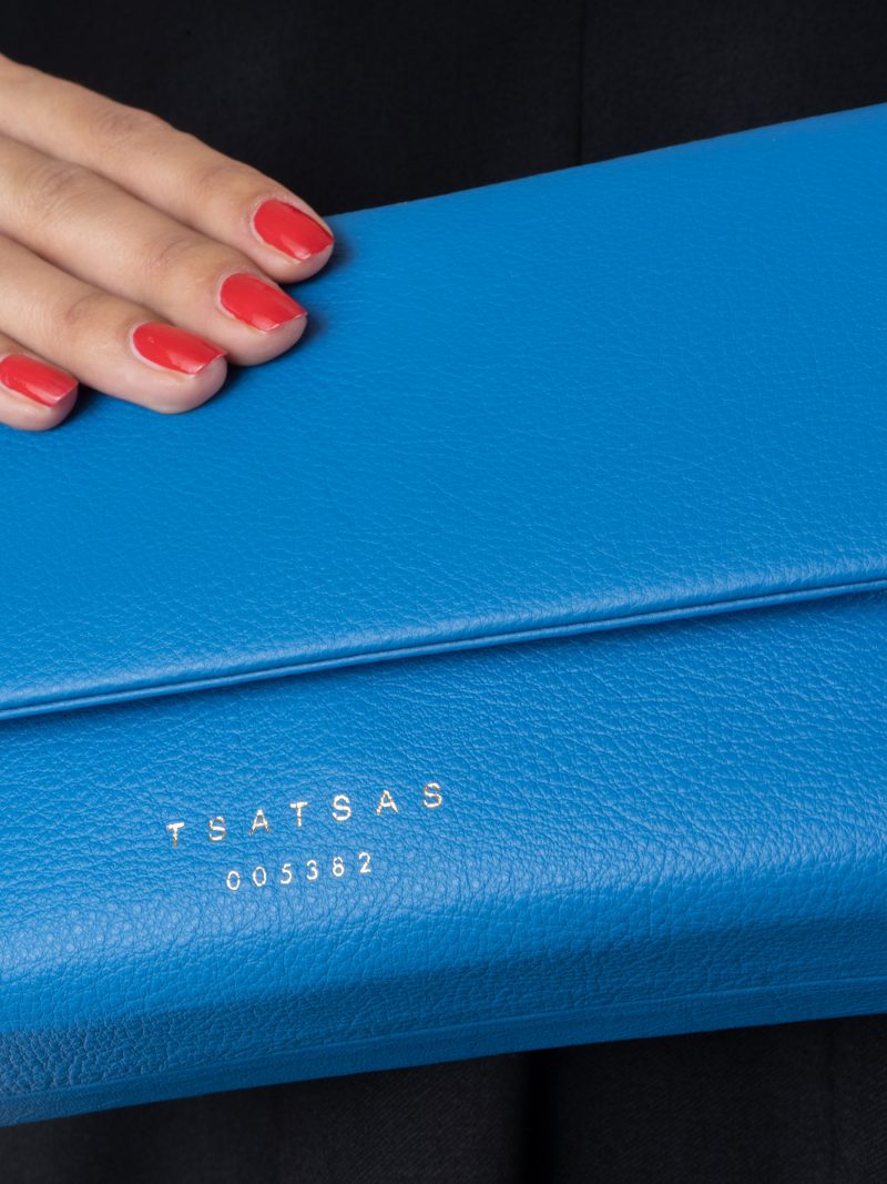 AMOS shoulder bag in azure calfskin leather | TSATSAS