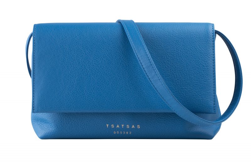AMOS shoulder bag in azure calfskin leather | TSATSAS