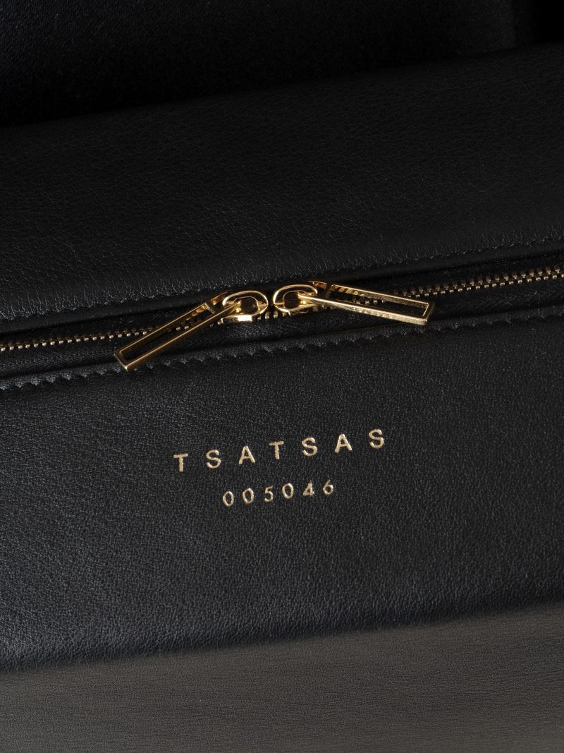 LINDEN shoulder bag in black calfskin leather | TSATSAS
