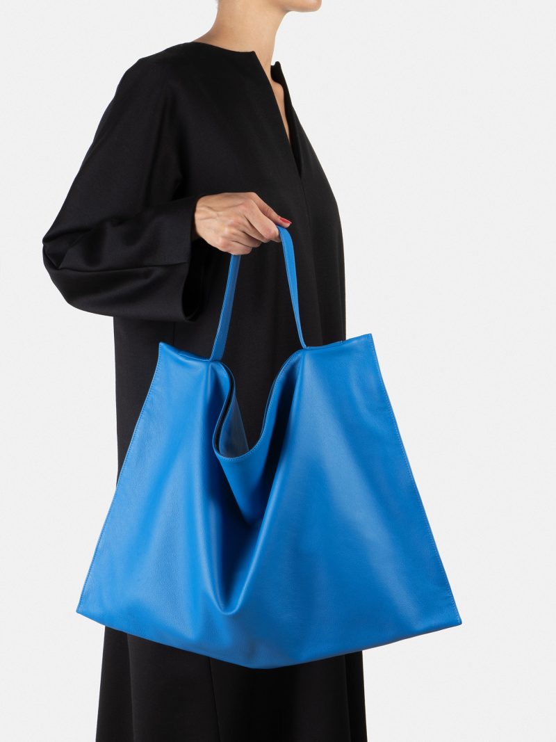 NATHAN shoulder bag in azure calfskin leather | TSATSAS