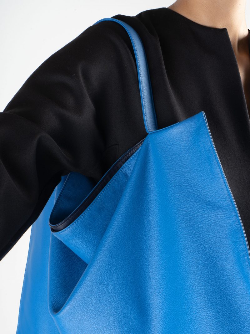 NATHAN shoulder bag in azure calfskin leather | TSATSAS