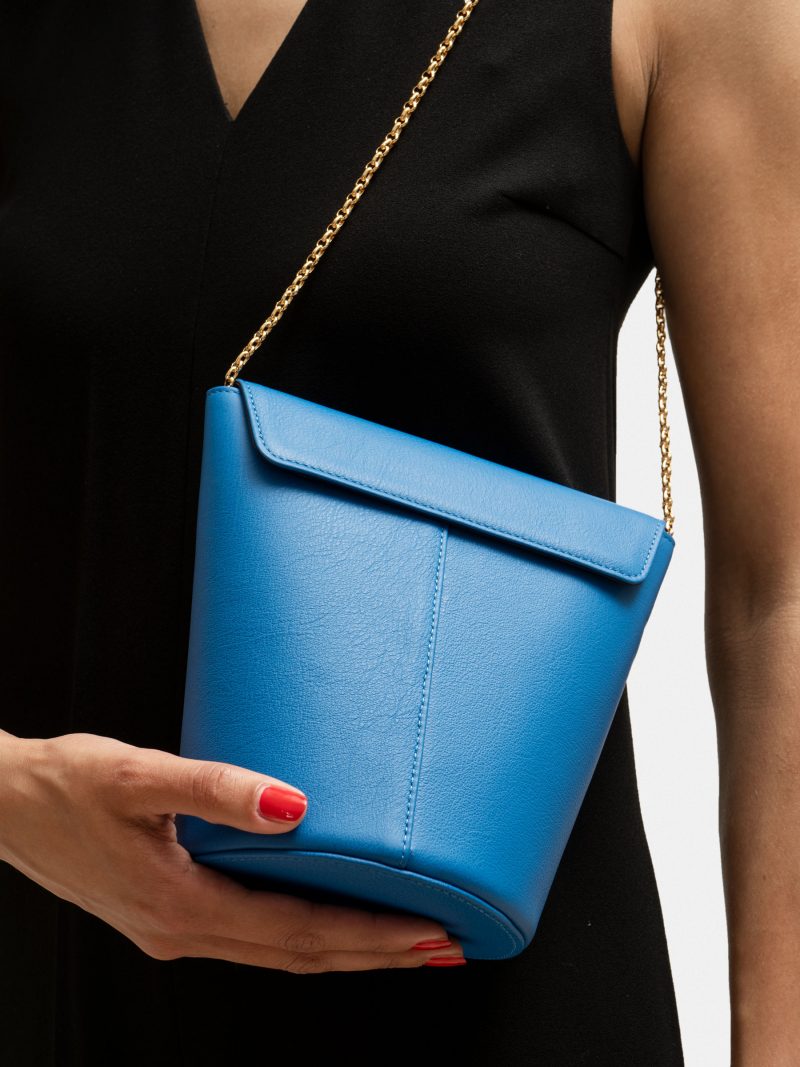 OLIVE shoulder bag in azure calfskin leather | TSATSAS