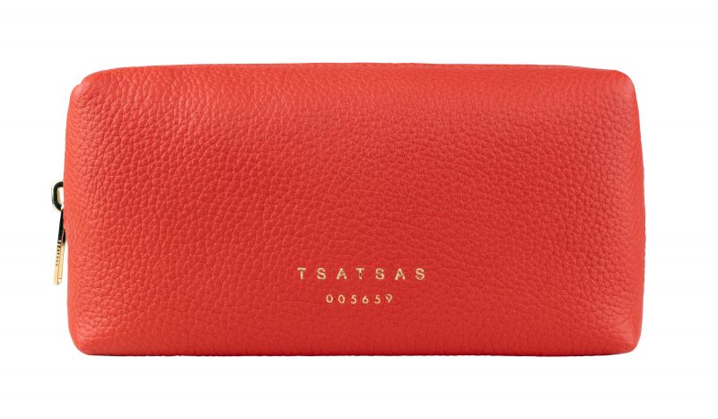 BASALT 1 wash bag in bright red calfskin leather | TSATSAS