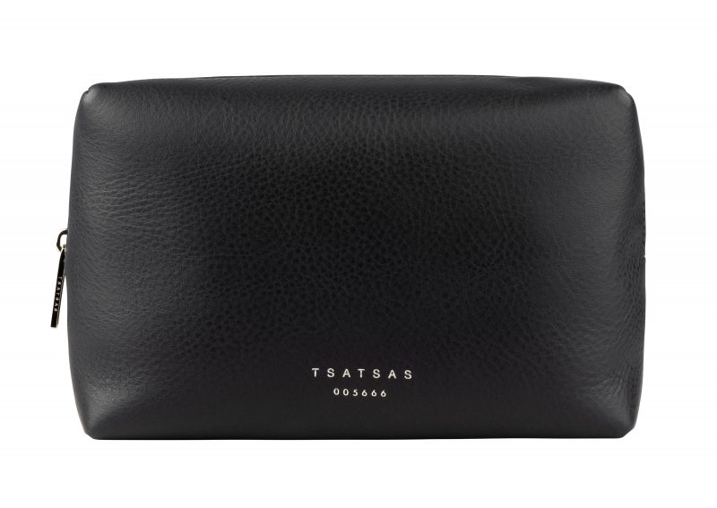 BASALT 2 wash bag in black calfskin leather | TSATSAS
