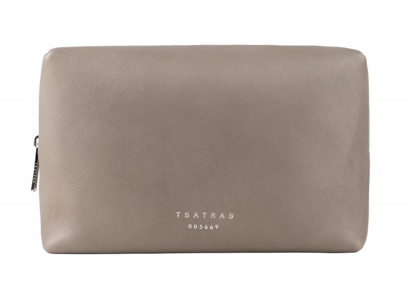 BASALT 2 wash bag in grey calfskin leather | TSATSAS