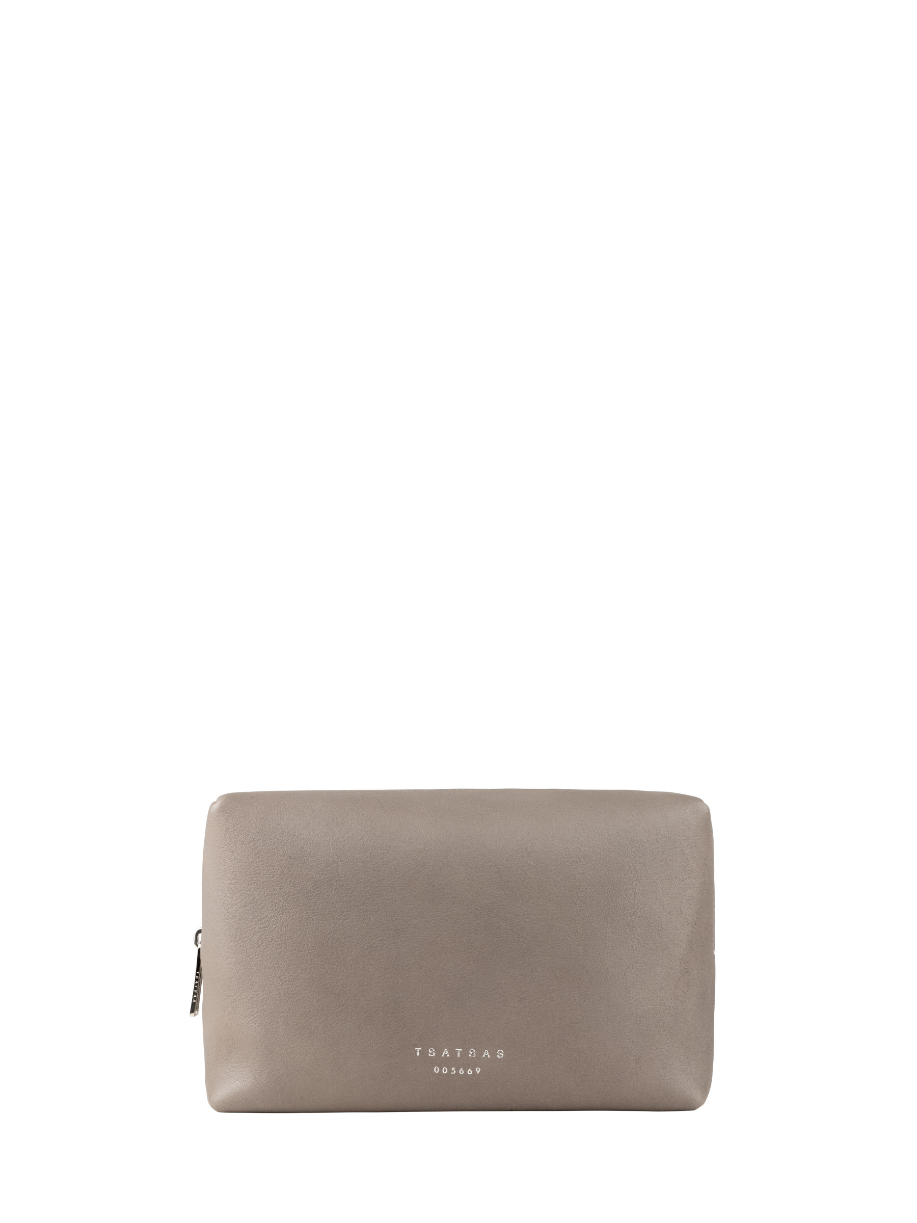 BASALT 2 wash bag in grey calfskin leather | TSATSAS