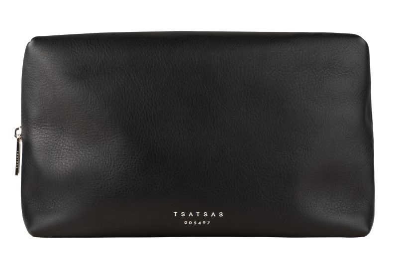 BASALT 3 wash bag in black calfskin leather | TSATSAS