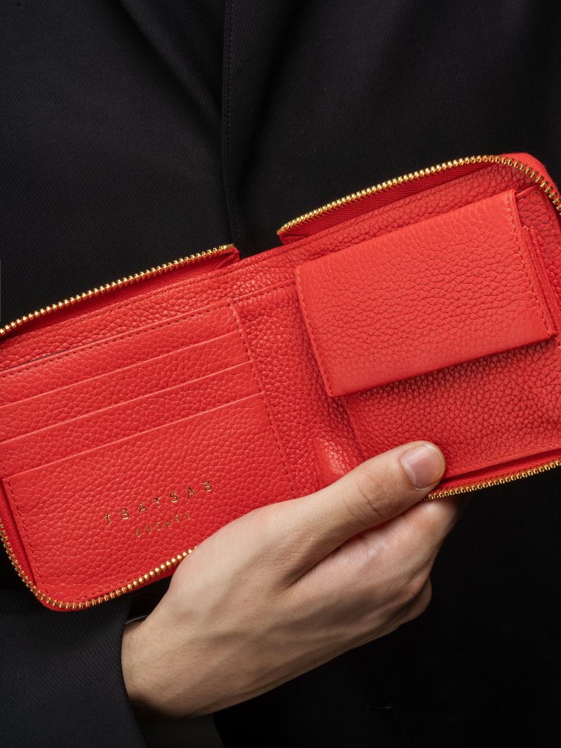 KOBO 1 wallet in bright red calfskin leather | TSATSAS