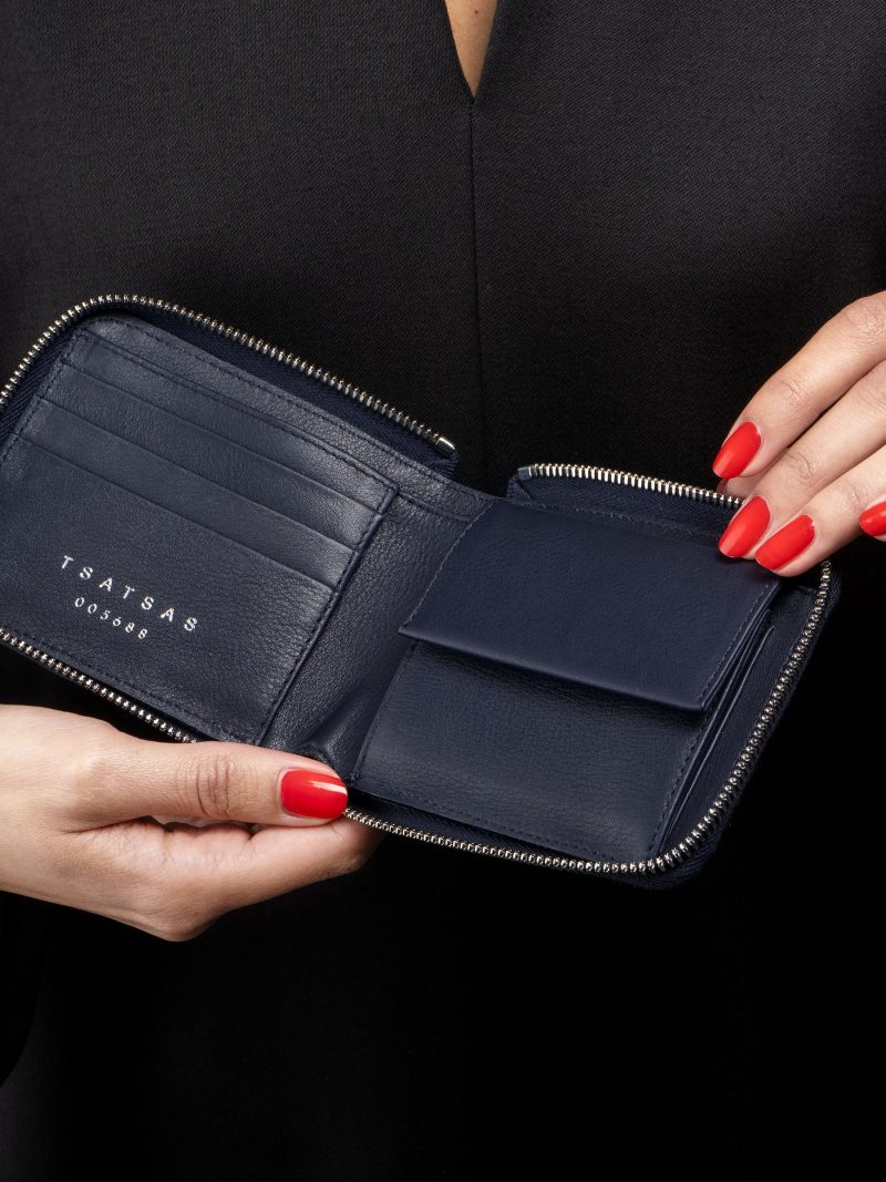 KOBO 1 wallet in navy blue calfskin leather | TSATSAS