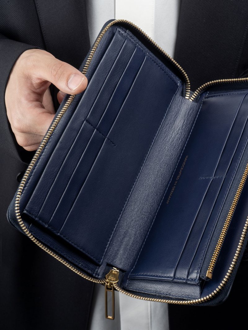 KOBO 2 wallet in navy blue calfskin leather | TSATSAS