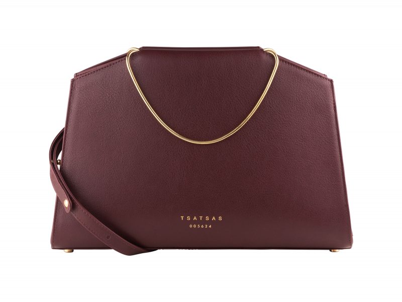 SUEZ 1 shoulder bag in burgundy calfskin leather | TSATSAS