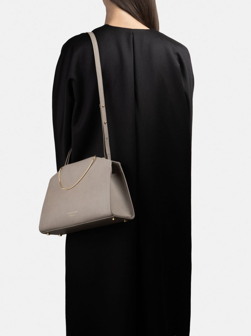 SUEZ 1 shoulder bag in grey calfskin leather | TSATSAS
