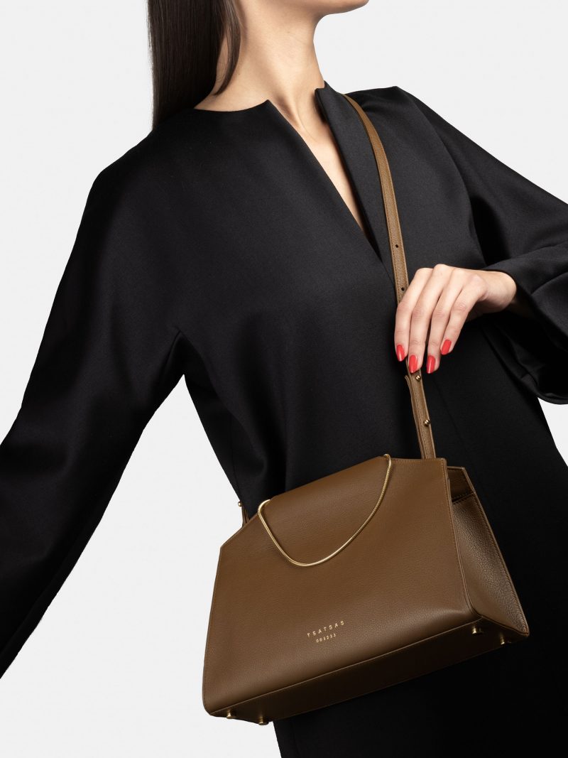 SUEZ 1 shoulder bag in olive brown calfskin leather | TSATSAS