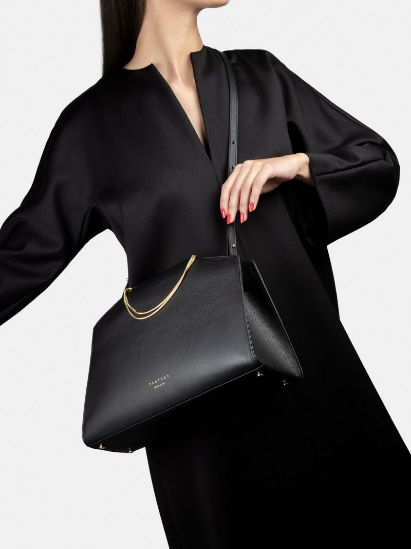 SUEZ 2 shoulder bag in black calfskin leather | TSATSAS