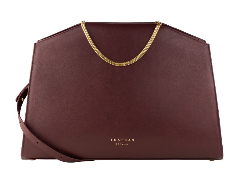 SUEZ 2 shoulder bag in burgundy calfskin leather | TSATSAS