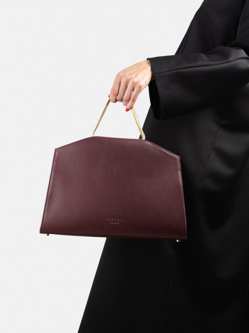 SUEZ 2 shoulder bag in burgundy calfskin leather | TSATSAS