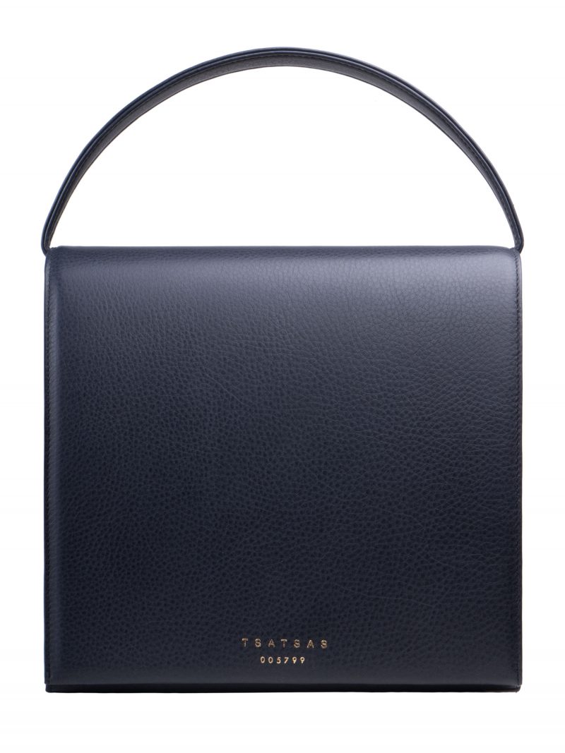 MALVA 5 top handle bag in navy blue calfskin leather | TSATSAS