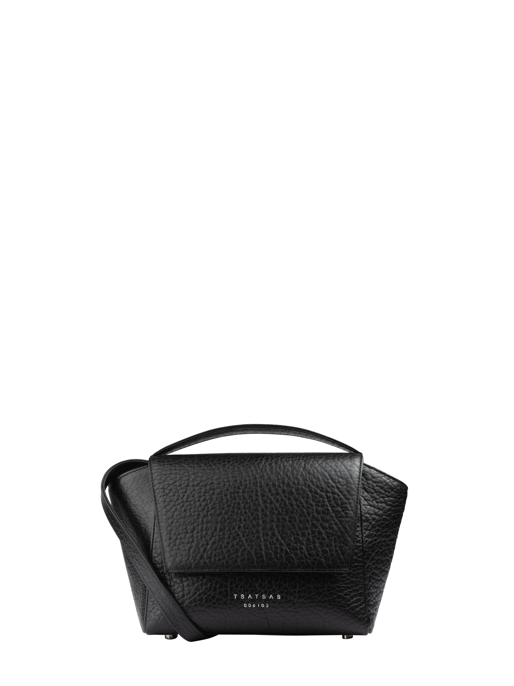 NEA 1 shoulder bag in black calfskin leather | TSATSAS