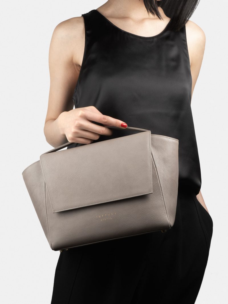 NEA 2 shoulder bag in grey calfskin leather | TSATSAS