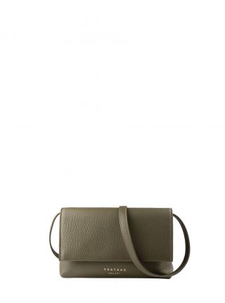 AMOS shoulder bag in khaki green calfskin leather | TSATSAS