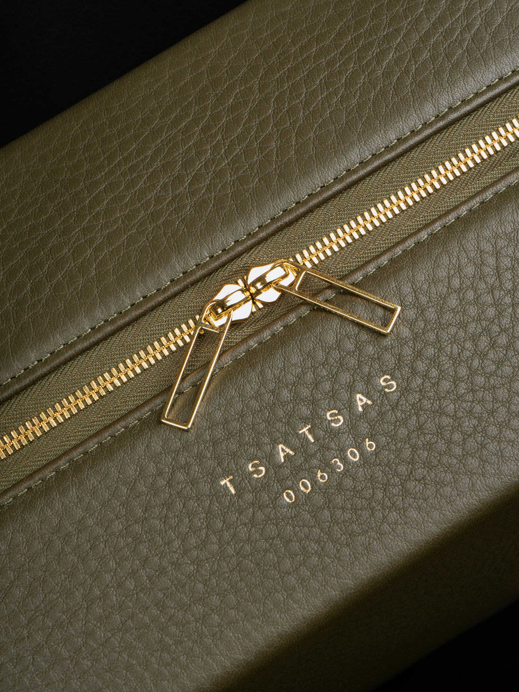 LINDEN shoulder bag in khaki green calfskin leather | TSATSAS