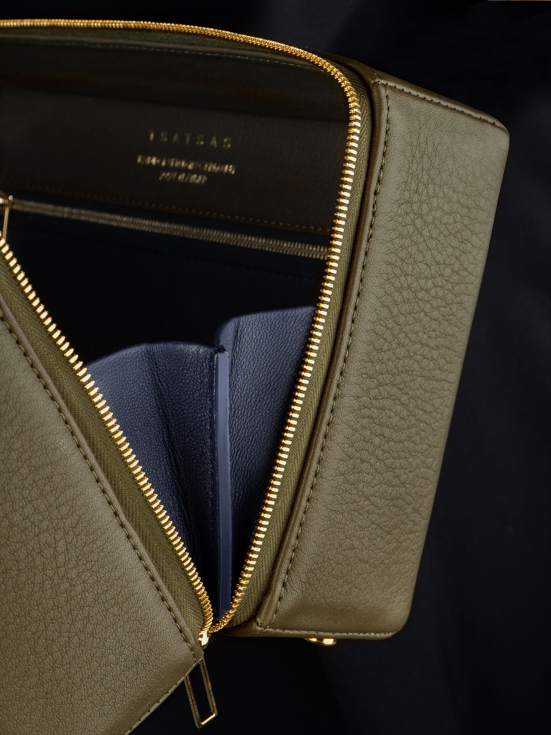 LINDEN shoulder bag in khaki green calfskin leather | TSATSAS