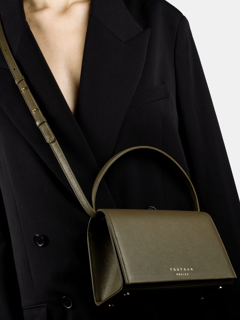 MALVA 4 handbag in khaki green calfskin leather | TSATSAS