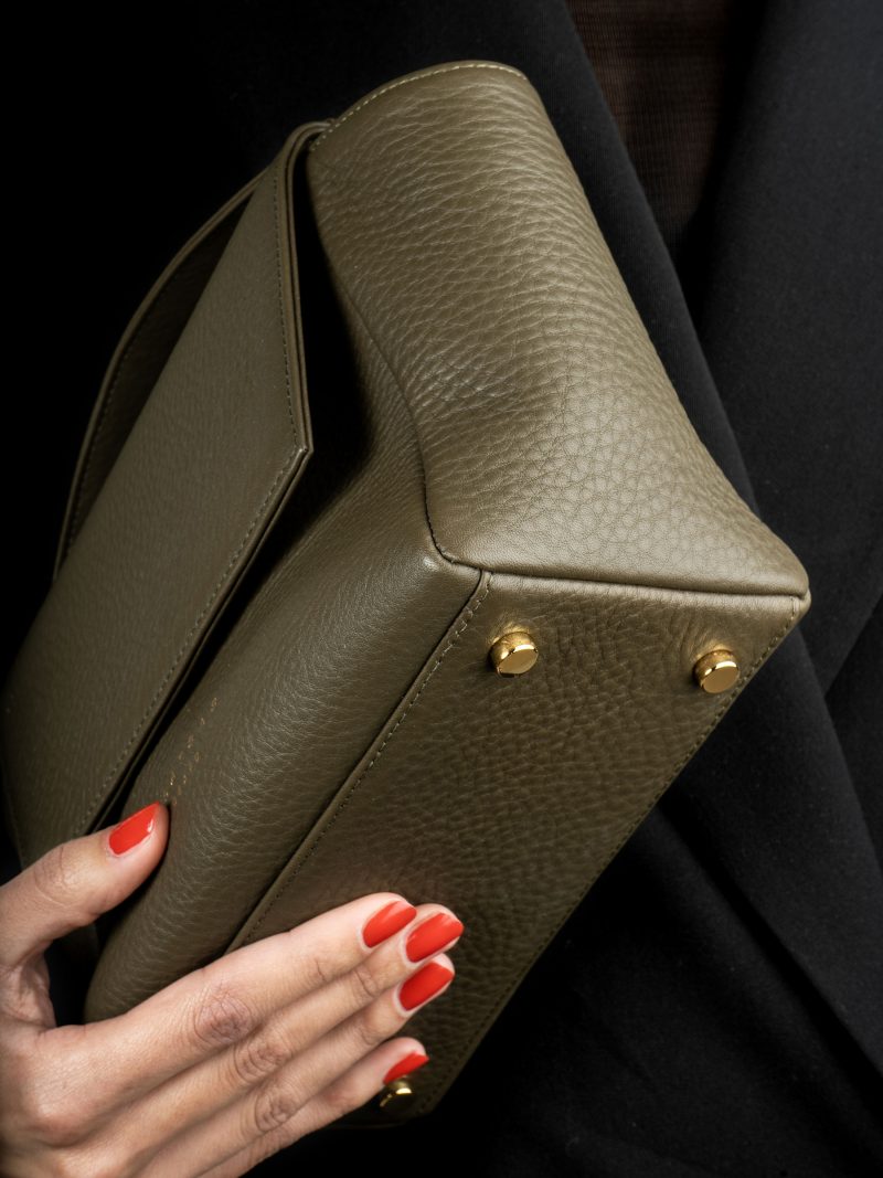 NEA 1 shoulder bag in khaki green calfskin leather | TSATSAS