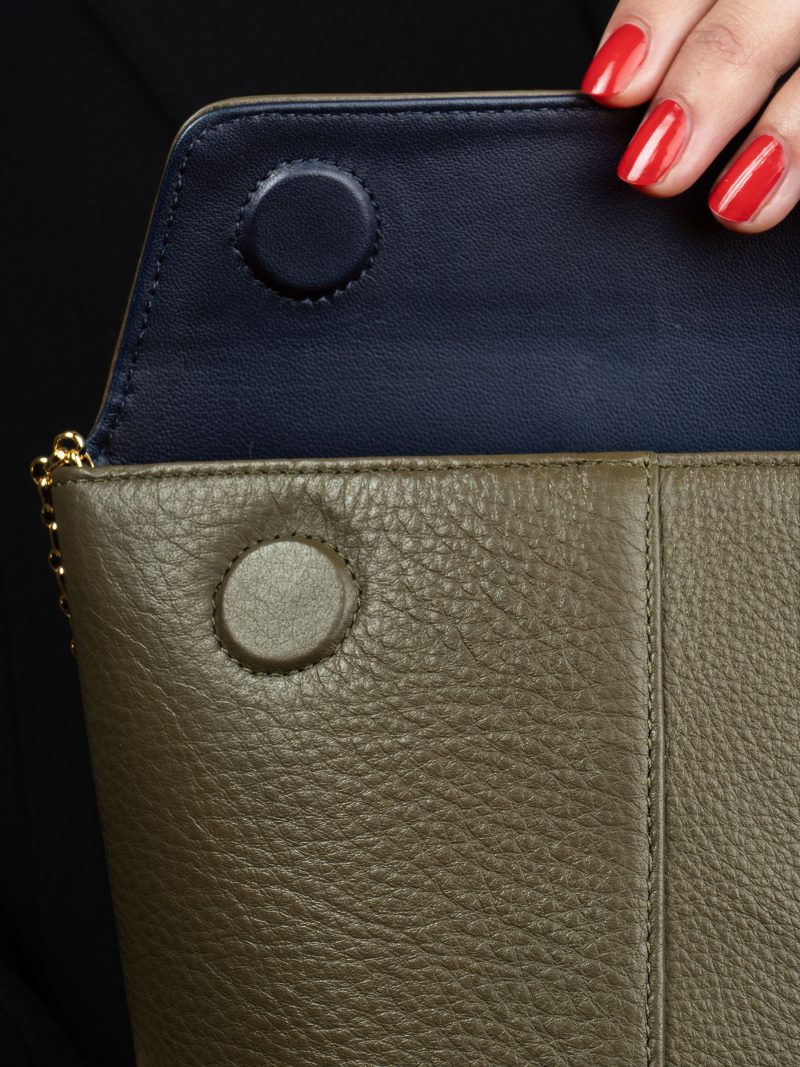 OLIVE shoulder bag in khaki green calfskin leather | TSATSAS