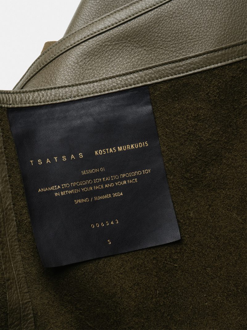 TSATSAS KOSTAS MURKUDIS Session 01 — TKM_S01_SKIRT in khaki green calfskin leather | TSATSAS