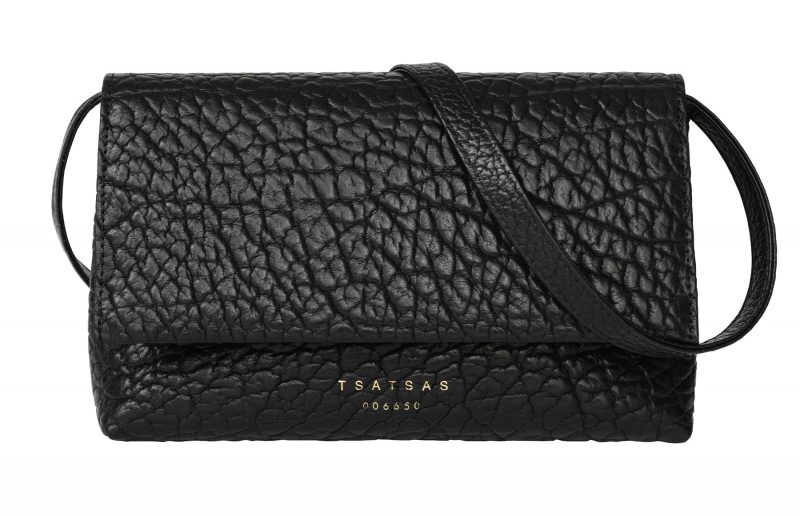 AMOS shoulder bag in black bison leather | TSATSAS