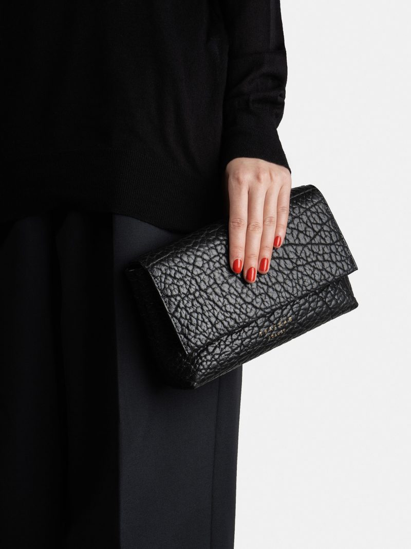 AMOS shoulder bag in black bison leather | TSATSAS
