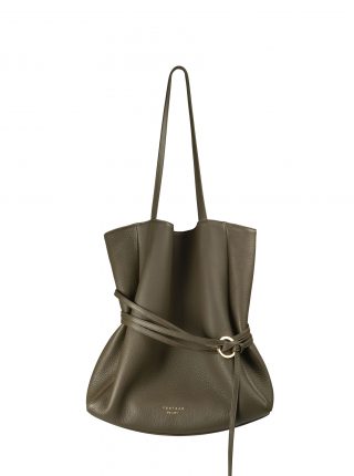 ANIS shoulder bag in khaki green calfskin leather | TSATSAS