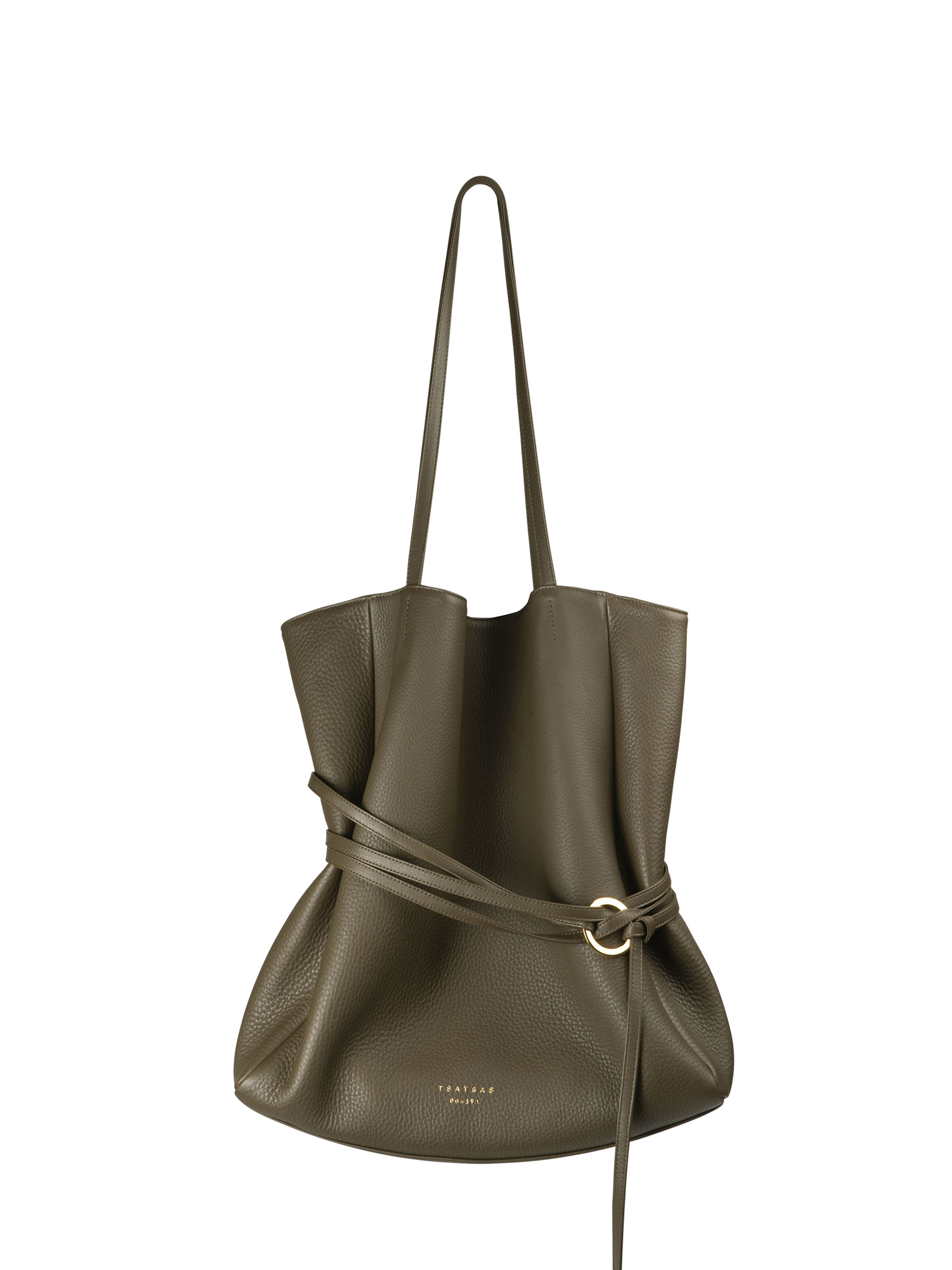 ANIS shoulder bag in khaki green calfskin leather | TSATSAS